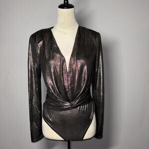 Astr The Label Metallic Long Sleeve Bodysuit In Gold Size Medium